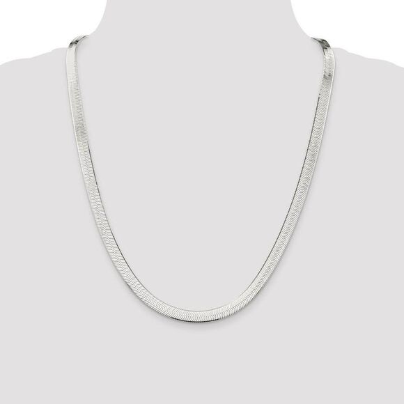 7mm, Sterling Silver Solid Herringbone Chain Necklace, 24 Inch - Picture 2 of 8